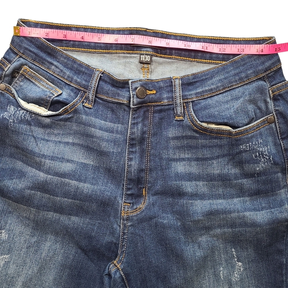 Judy Blue Leopard Patch Skinny Jeans 11/30 Dark Wash Distressed Stretch - Picture 12 of 14
